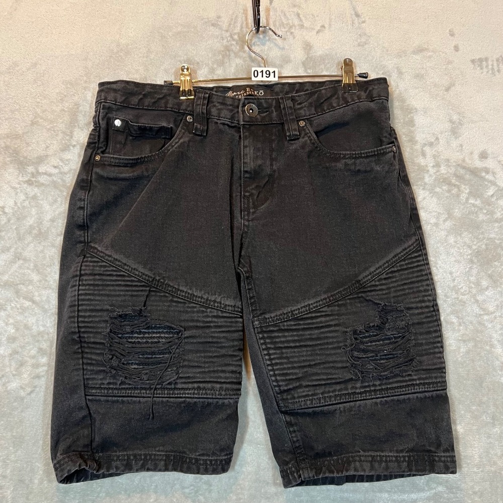 Marc Ecko Cut And Sew‎ Mens Black Shorts Size 32 Distressed Motto